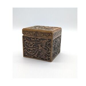 Vintage Soapstone Chinese Carved Trinket Box Dragon Lion Turtle Phoenix Bird